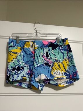 Lilly Pulitzer Women's SZ 4 Bright Navy Preppy Tropical Big Flirt Ellie Shorts